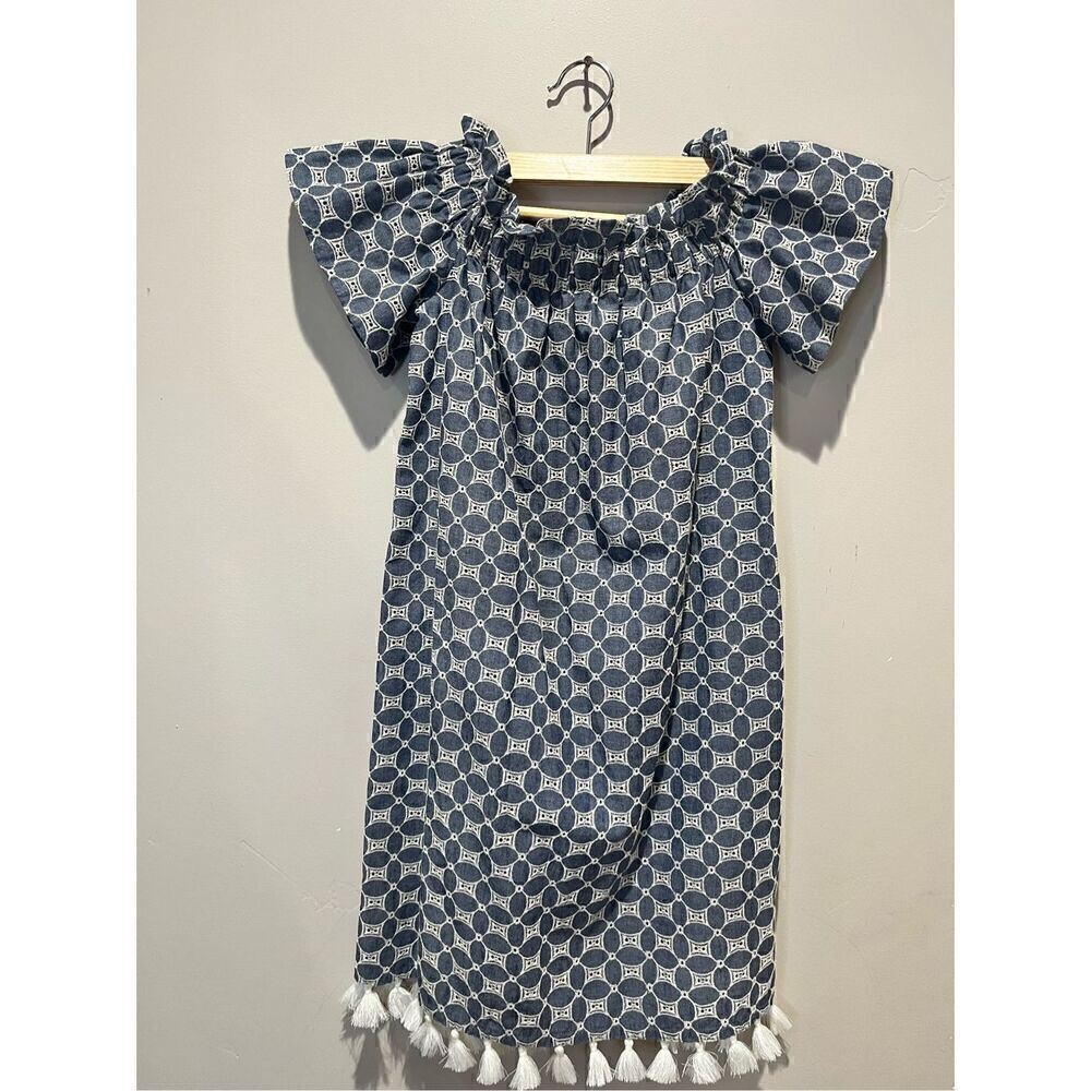 Chelsea 28 Blue White Embroidered Tassel Dress - Picture 2 of 8